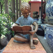 Western Art Deco Sculpture Cute boy writing reading book Bronze Statue picture