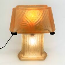 Daum Nancy Art Deco Table Lamp Etched  with Geometic Motif k Signed picture