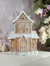 Christmas LED 15”Gingerbread Victorian House W/Beautiful Lace Swirls Frosted NEW picture