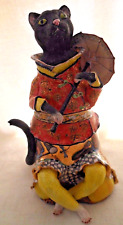 One of A Kind Irina Zaytceva Porcelain Black Cat Monkey Teapot Apples Umbrella picture
