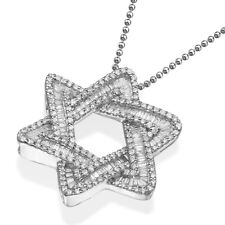 Diamond Studded Interwoven Star of David Jewish Pendant in 14k Solid White Gold picture