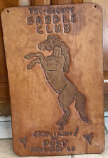 Vintage TRI-COUNTY Saddle Club Leather Made Sign 18 1/8in. x 11 1/2in. picture