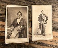 TWO Slave Era 1860s CDV Photo African American Men in Nevada Civil War Tax Stamp picture