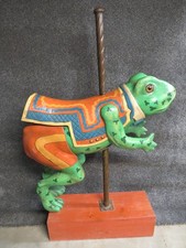 Antique Wood Carousel Frog Full Size Amusement Park Ride VTG picture