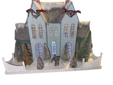 Cody Foster Putz House Large Christmas Village House Light Blue Scottie Dog-LED picture