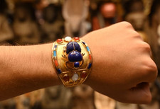Rare Gold Bracelet King Tutankhamun- Lapis Lazuli Scarab, a copy museum Egypt BC picture