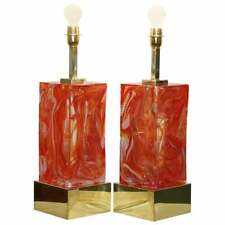 SUBLIME PAIR OF ORIGINAL MURANO GLASS MARBLED SOLID HEAVY LARGE TABLE LAMPS picture