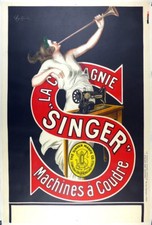 Singer sewing machine poster designed & printed by Cappiello ORIGINAL, linen mtd picture