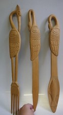 Vintage (Tlingit) Native Hand Carved Cedar Large Salad Set 1930/40