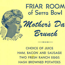 1970s Friar Room Of Serra Bowl Mother's Day Brunch Menu Daly City California picture