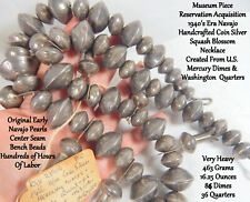 EARLY NAVAJO PEARLS COIN SILVER BENCH BEAD SQUASH BLOSSOM NECKLACE 463 GRAMS picture
