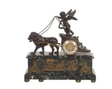 French Chariot Mantel Clock Directoire/ Empire Period 1795-1820 VERDE ANTICO picture