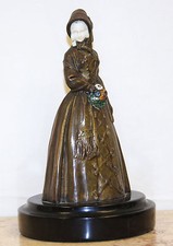 Art Deco Bronze Enamel Flowers & Carved Sculpture Young Lady Emil Meier German picture