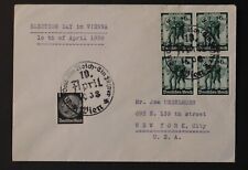 1938 Vienna Germany Election Day Cover to New York City USA with Block 4 picture