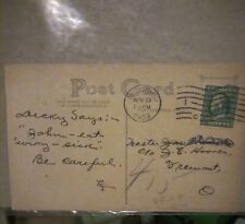 ONE OF A KIND 1909 Post Card To J. Edgar Hoover, by His Mother,W/1-Cent Franklin picture