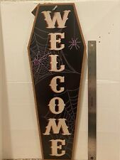 Halloween Welcome Trick Or Treat Reversible Coffin Skeleton Wall Sign24 In Long picture