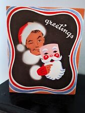 RARE VTG 1940's Handsome Man Santa Mask Father Christmas Greeting Card EB3549 picture