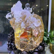 Large 72LB Top Natural Red Fire Quartz Carved Clear Crystal Dragon Reiki Decor picture