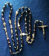 Necklace Rosary Iridescent Blue Black Silver Catholic Stations of the Cross MARK picture