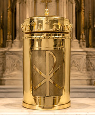 Older Vintage Brass Cylinder Church Tabernacle with 2 Keys, 26 1/2