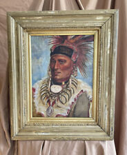 Rare Antique George Catlin Western Painting Native American Chief White Cloud picture