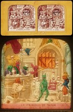 stereo view DIABLERIE 1860 - LE TRIBUNAL DE SATAN / polyorama fabric picture
