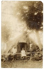 1910s Hawaii Native Indigenous Family Grass Hut Social History RPPC Photo picture