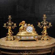 JAPY FRERES ~ EARLY FRENCH ORMOLU AND SEVRES PORCELAIN CLOCK SET C1850 ~ CHERUBS picture
