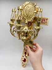 Church Orthodox Easter Three Candle Blessing Holder brass Red and White 13.38