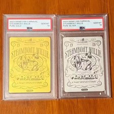 Card Fun Disney 100 Carnival Pure Gold & Silver Steamboat Willie PSA 10 Lot*2 picture