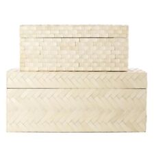 Two's Company Basket Weave Set of 2 Bone Gift Boxes Includes 2 Patterns picture