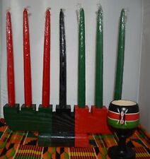 Large Red Black,Green Wooden Kwanzaa Set, Kinara, Candles, Unity Cup,Kente Cloth picture