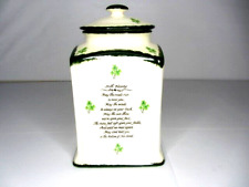 Vintage Hand Painted Biscuit Cookie Jar Irish Blessing Shamrock Ireland Signed picture