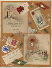 CHRISTMAS GOLD ART DECO OOAK COLLAGE ARTIST SIGNED w/ 1930's EPHEMERA PAINTING picture
