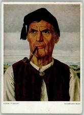 39163524 - Painting by Herm. Tiebert Swabian Farmer Folk Types Pipe 1975 picture