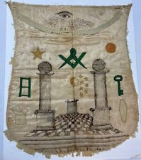 Early MASONIC FREEMASON HAND DRAWN & Embroidered SILK APRON Antique picture
