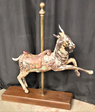 Antique 1890s Wooden Carousel Leaping Goat by Dentzel w/ Brass Copper Pole picture