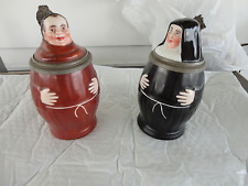 German Porcelain Character Beer Steins / Monk & Nun/W Lithophanes 1870? picture