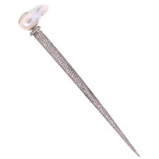 Vintage Japanese 14K White Gold Diamond Pave Baroque South Sea Pearl Hair Stick picture