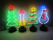 4 Neon sculpture sign Christams Xmas Tree Candle table lights Snowman Glass art picture