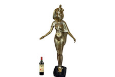 Vintage Brass Egyptian Revival Statue of Selket, Scorpion Goddess, Black Marble picture