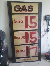 AUTHENTIC VINTAGE WOODEN METAL MID-WAY FILLING STATION Gas Price SIGN HUGE picture