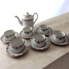Unused Christian Dior Godron Tea Pot Cup Saucer Set 6 Pieces Classic White Gold picture