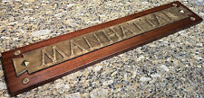 Vintage Manhattan New York Sign Bronze Metal & Wood LARGE HUGE NY City 44” 19lbs picture