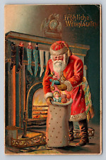 1908 PC Frohliche Weihnachten Father Christmas Santa Jester Doll Colorful Belt picture
