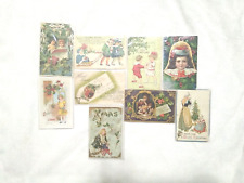 Antique VICTORIAN EMBOSSED CHRISTMAS Greeting Post Cards Lot 9 with OLD STAMPS picture