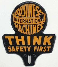 Vintage 1950s 1960s IBM Think Safety First Advertising License Plate Topper picture