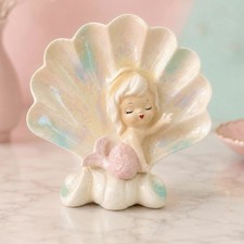 Vintage Norcrest Mermaid Wall Plaque  Pink Shell MCM Japan 1950s picture