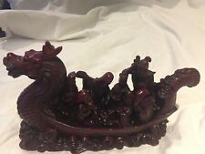 Vintage Chinese Large Red Resin Dragon Boat Statue Figurine Good Fortune picture