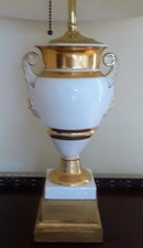 A MOST ELEGANT PAIR of White & Gold LOUIS PHILIPPE URNS wired as Table Lamps picture